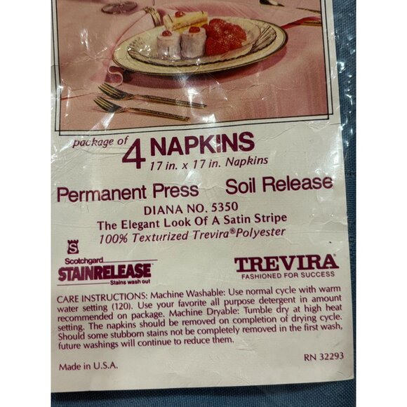 VTG Trevira 5350 Satin Stripe Napkins 17" X 17" Blue Permanent-Press Polyester 4 - Picture 7 of 7